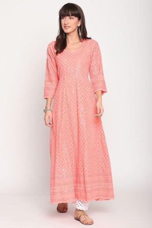 Queenley - Peach Cotton Women's Flared Kurti ( Pack of 1 ) - 4XL