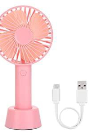 USB Portable Fan Mini Portable USB Hand Fan Built-in Rechargeable Battery Operated Summer Cooling Table Fan with Standing Holder Handy Base For Home Office Indoor Outdoor Travel (Blue Color) (Size- 21 x 4.5 x 10.6 Cm)- Assorted Color