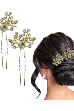 lykaa-flower-hair-clips-for-women-girls-stylish-rhinestones-bun-hairpin-crystal-pearls-bun-2-pcs-gold