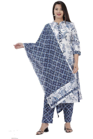 JC4U - Blue Straight Cotton Womens Stitched Salwar Suit ( Pack of 1 ) - None