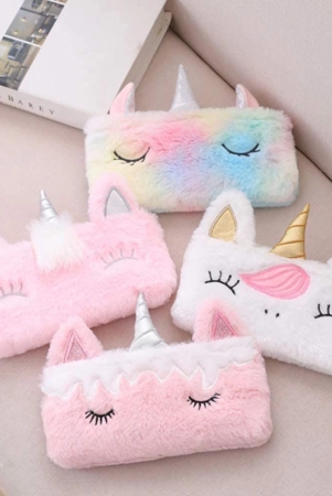 smizzy-unicorn-soft-plush-fur-fabric-pencil-case-holder-beauty-makeup-storage-case-pouch-kids-school-supply-organizer-students-stationery-pouch-for-girls-assorted-design21x15-cm1-pc-pink