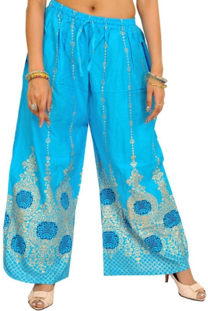 button-blue-casual-yoga-trousers-with-golden-floral-print