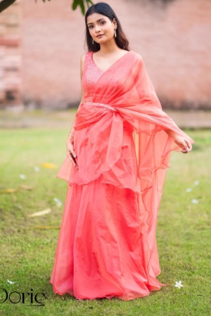 peach-organza-pre-draped-saree-lehenga-by-dorie