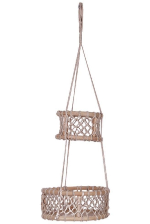 NUEVOSGHAR WOODEN BASKET HANGING PLANTER Door Hanging Cream - Pack of 1