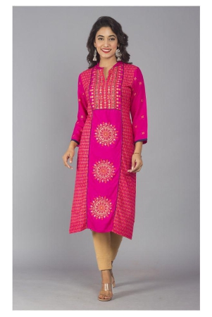 Frionkandy - Pink Rayon Womens Straight Kurti - M