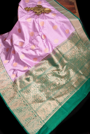 thistle-banarasi-katan-silk-saree-with-damask-buttas-and-rama-contrast-silk-mark-certified