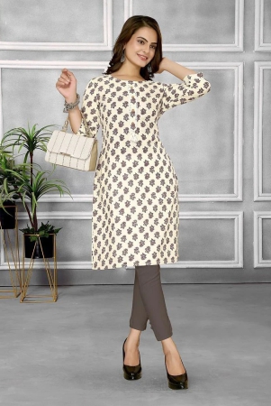 Rangita Women Cotton Off White Printed Knee Length Straight Kurti - None