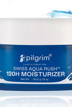 Pilgrim Swiss Aqua Rush? 120H Moisturizer for face| Crafted with powerful hydrators-Swiss Aqua Rush? & PatcH20?| Strengthens skin barriers| Plump & glowing skin| 120 Hrs of Increased hydration| 50gm