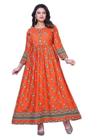 HAYA - Rust Rayon Womens Anarkali Kurti - S