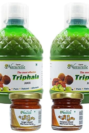 Farm Naturelle-Strongest Ayurvedic Triphala Juice-Improved Digestion-Herbal Laxative-2x400ml+ 55gx2 Herbs Infused Forest Honeys