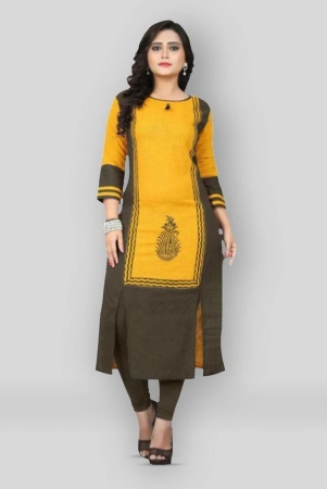 vbuyz-yellow-cotton-womens-front-slit-kurti-pack-of-1-m