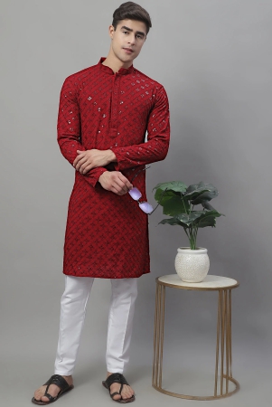 mens-maroon-chikankari-embroidered-and-sequence-kurta-with-pyjama-m-maroon