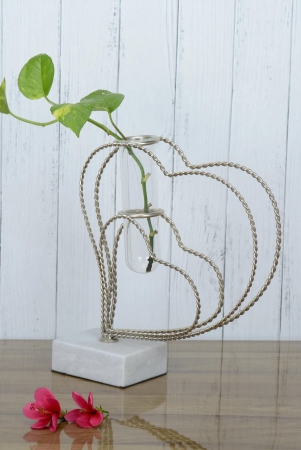 Gleaming Silver Heart Bud Vase Planter