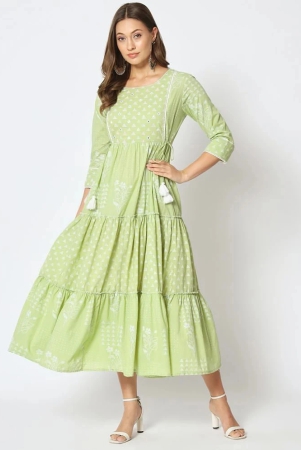 amiras-indian-ethnicwear-cotton-printed-midi-womens-fit-flare-dress-green-pack-of-1-none