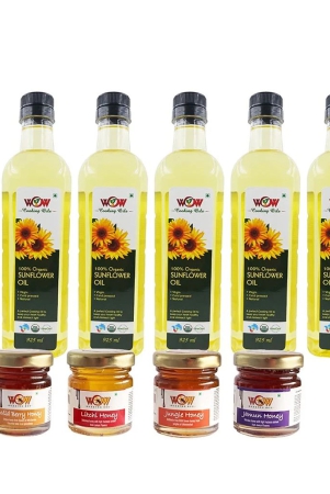 wow-cooking-oils-certified-organic-virgin-cold-pressed-sunflower-cooking-oil-925-ml-x-6-combo-with-free-4-varieties-raw-forest-honey-55g