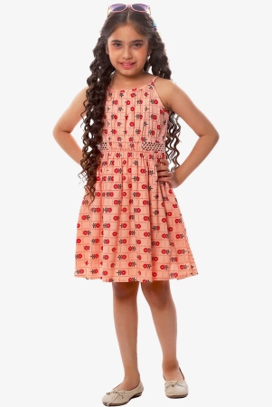 Girls Printed Cotton Dress in Peach Color-9-10 Years