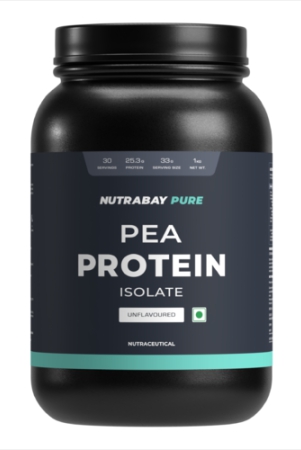 Nutrabay Pure Pea Protein Isolate - 25.3g Protein, 5g BCAA Vegan Plant Protein for Muscle Growth & Recovery - 1 Kg Unflavoured