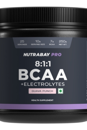 nutrabay-pro-bcaa-811-with-electrolytes-7g-vegan-bcaas-1000-mg-electrolytes-intrapost-workout-energy-drink-250g-guava-punch