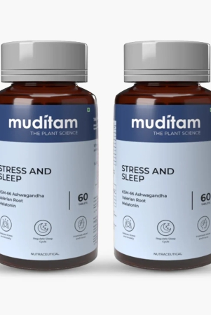 Muditam Ayurveda Stress and Sleep With Muscle Recovery & Nerve Relaxation | Helps You Sleep Soundly and Relieve Sore Muscles, Wake Up Fresh & Energetic | For Men & Women | 120 Tablets