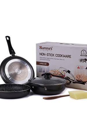 mummas-life-non-stick-aluminium-cookware-set-24cm-with-3mm-thickness-dosa-tawa-kadai-with-glass-lid-and-frying-pan-set-of-6-piece-grey