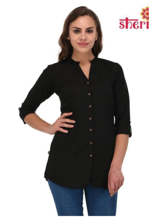 Pistaa Black Cotton Straight Kurti - L