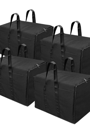 HOMETALES Big Clothes Nylon Storage Bag Organizer for Books Magazine, Stationery Paper, Document Toy Storage - (Black, 57x 36.8X 40.5 cm), Rectangular pack of 4