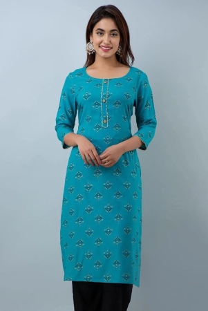 doriya-rayon-printed-34th-sleeves-straight-blue-kurti-single-none