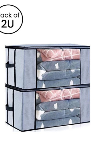 HOMETALES Non-Woven Cloth Storage / Organizer with Transparent Window,Grey (2U)