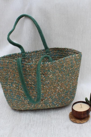 Green Jute Tote Bag - Green color