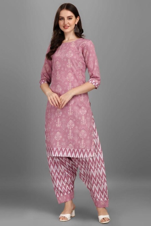 gufrina Cotton Blend Printed Kurti With Salwar Womens Stitched Salwar Suit - Wine ( Pack of 1 ) - None