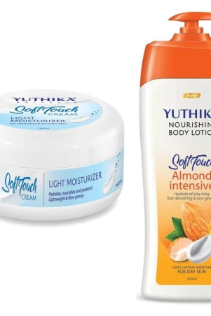 yuthika-soft-touch-light-moisturizer-cream-100ml-and-almond-body-lotion-500ml-combo-pack