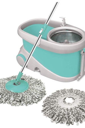 spotzero-by-milton-prime-spin-mop-with-big-wheels-and-stainless-steel-wringer-bucket-floor-cleaning-and-mopping-system2-microfiber-refillsaqua-green-sea-green