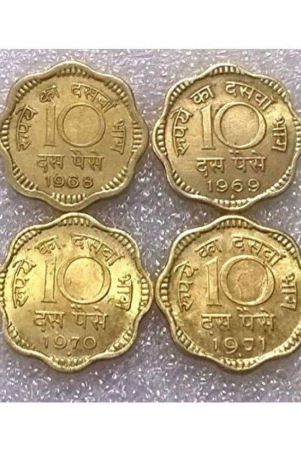 1968196919701971-10-paise-brass-coin-complete-set-4-years-mixed-mints-used-good-condition-multi