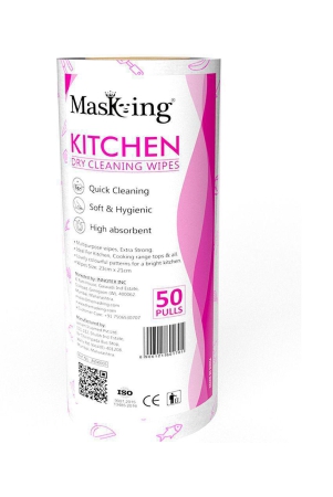 Masking Non-Woven Reusable & Washable Multi Surface Cleaner Wipes Kitchen Dry Wipes 23x21cm, 50 Pulls 180 g