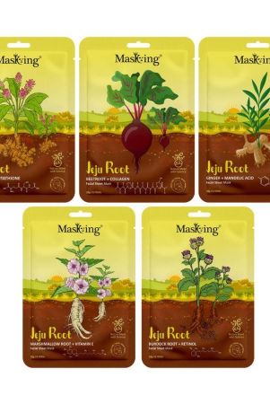 MasKing Jeju Root face sheet mask combo for skin Soothing, Firming & Calming, Ideal for men and women, Pack of 5