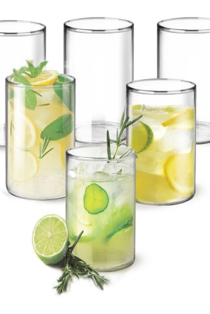 Treo By Milton Borosilicate Vector Glass Tumbler set of 6, 340ml Each, Transparent | Attractive | Microwave & Oven Safe| Light Weight | Glasses for Juices, Cold drinks, Water and Cocktails