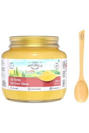 farm-naturelle-a2-pure-gir-cow-ghee-200ml-50ml-extra-in-glass-bottle-extra-engraved-virgin-wooden-spoon-100-desi-gir-cow-ghee-vedic-bilona-method-curd-churned-golden-lab-tested-grainy-aromatic-keto-friendly-non-gmo-grassfed-premium-tradi