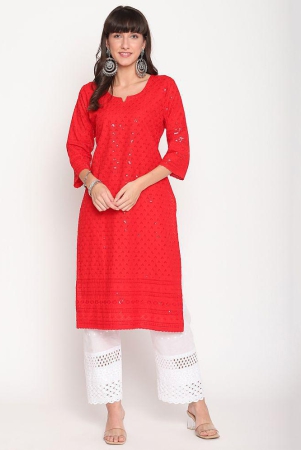 Queenley - Red Cotton Women's Straight Kurti ( Pack of 1 ) - 3XL