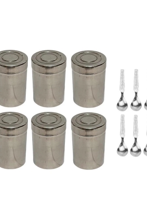 dynore-6-dabbi-6-spoons-steel-silver-utility-container-set-of-12-silver