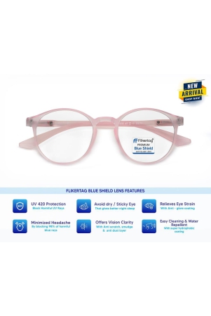 Flikertag Blue Cut Computer Glasses for Eye Protection | Zero Power Blue Light Filter Glasses With UV Protection | Anti Glare Specs for Women [FTF210 F2 Round Transparent Pink Frame, 49mm]