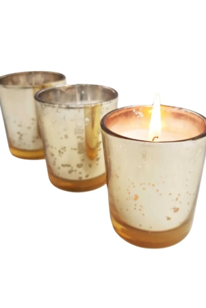 Gold Glass Votive with Scented Soy Wax - Mogra, Sandalwood, Rose