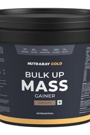 nutrabay-gold-bulk-up-mass-gainer-powder-5kg-chocolate-30g-protein-104g-carbs-554-calories-easy-to-digest-100-veg-muscle-building-weight-gainer-supplement-for-men-women