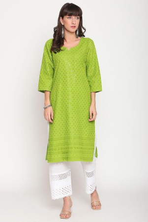 Queenley - Green Cotton Women's Straight Kurti ( Pack of 1 ) - L