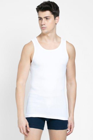 Men's Super Combed Cotton Rib Round Neck Sleeveless Vest with Stay Fresh Properties - White