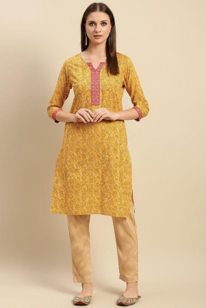 rangita-women-100-cotton-yellow-contrast-placket-floral-printed-knee-length-straight-kurti-none