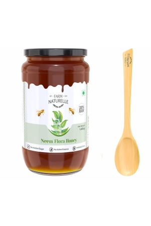 farm-naturelle-neem-forest-flower-wild-honey-145kg-100-pure-honey-raw-unfilteredunprocessedlab-tested-honey-in-glass-jar-with-engraved-virgin-wooden-spoon