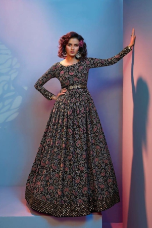 black-floral-printed-crepe-gown-for-cocktail