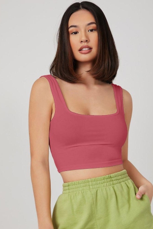 AUSK - Peach Cotton Blend Womens Crop Top ( Pack of 1 ) - None