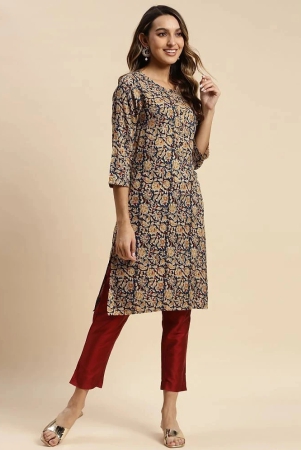 Rangita Women 100% Rayon Navy Floral Printed Knee Length Straight Kurti - None