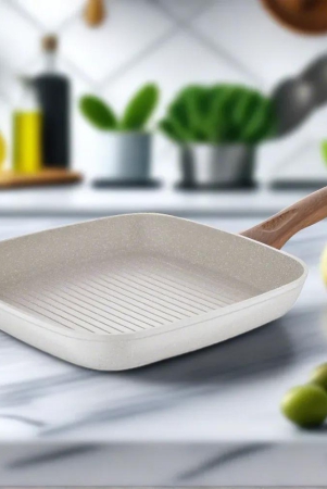 Bergner Naturally Marble Non Stick Grill Pan | Gas & Induction Compatible | Cream